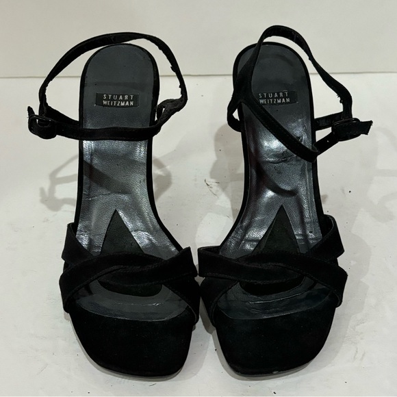 STUART WEITZMAN Women’s Black Velvet Strappy Leather Soles Heels - size 7 - Picture 2 of 6